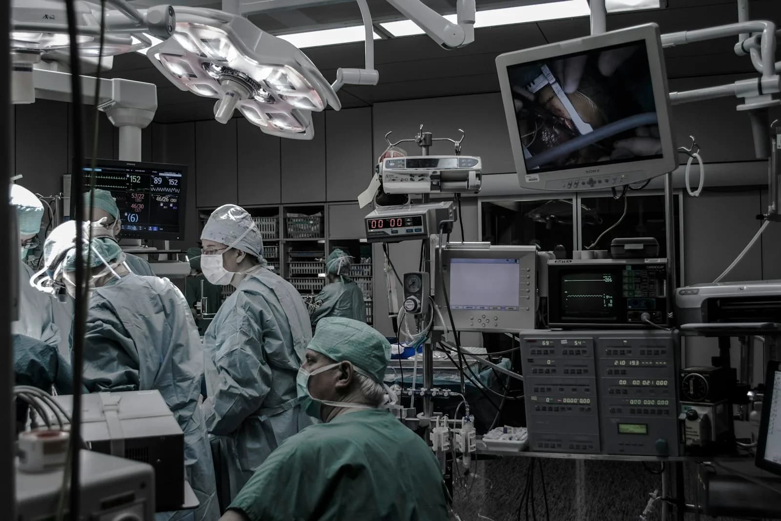 Modern operating theatre with surgical lights